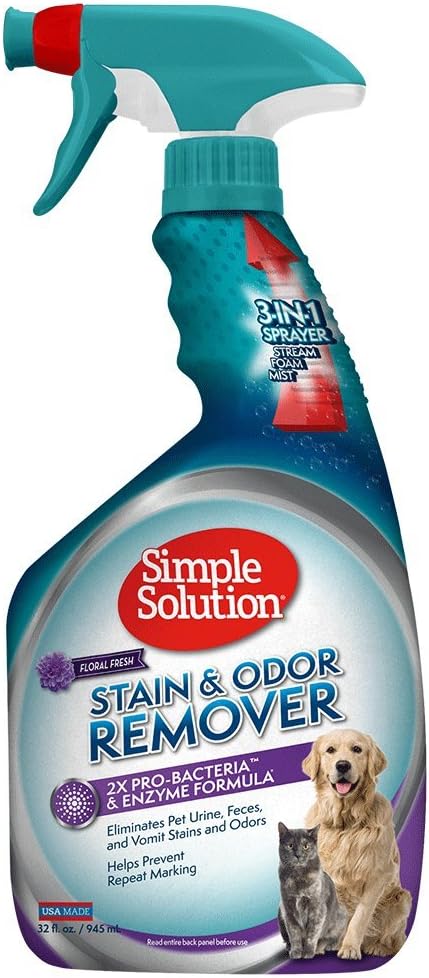 Simple Solution Pet Stain and Odor Remover | Enzymatic Cleaner with 2X Pro-Bacteria Cleaning Power | Floral Fresh, 32 Ounces