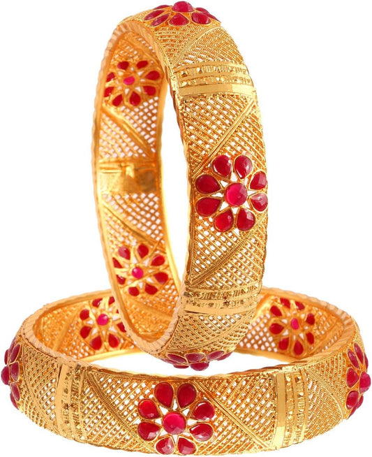 Jewar Bangles Fashion Indian Bollywood Faux Pearl Rhinestone Floral Gold Plated Wedding Bracelet set Jewelry for Women & Girls (Pearl Work, 2.8)