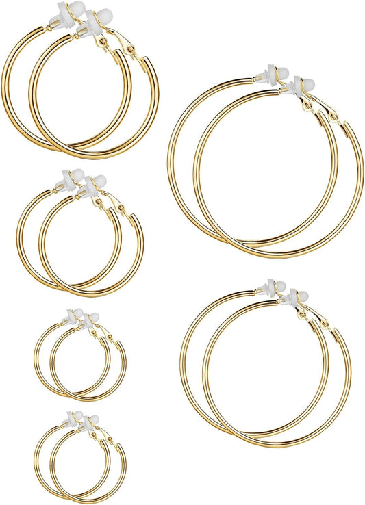 6 Pairs Clip on Hoop Earrings Non Piercing Earrings Set for Women and Girls, 6 Sizes
